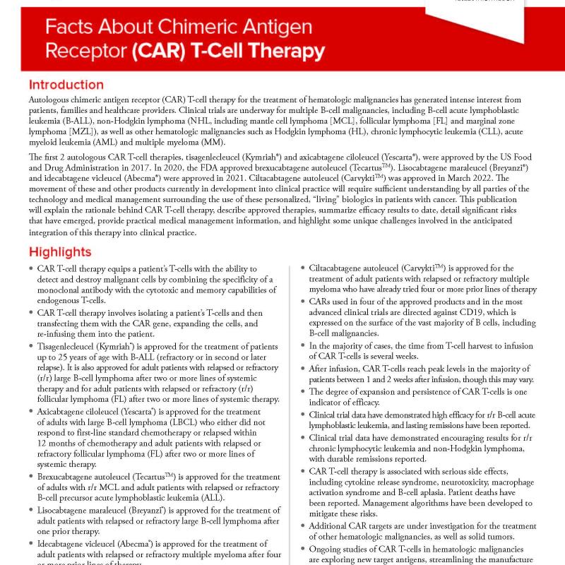 Facts About Chimeric Antigen Receptor (CAR) T-Cell Therapy