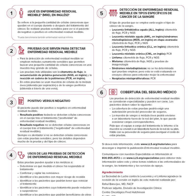 Tabla sobre enfermedad residual medible