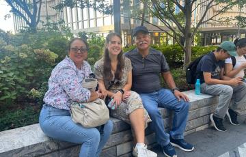 Jennifer Lewis (center) reunites with leaders of the Red Cross in Tena, Ecuador, during a visit to New York City.