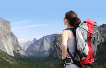 Hiker looking at mountain