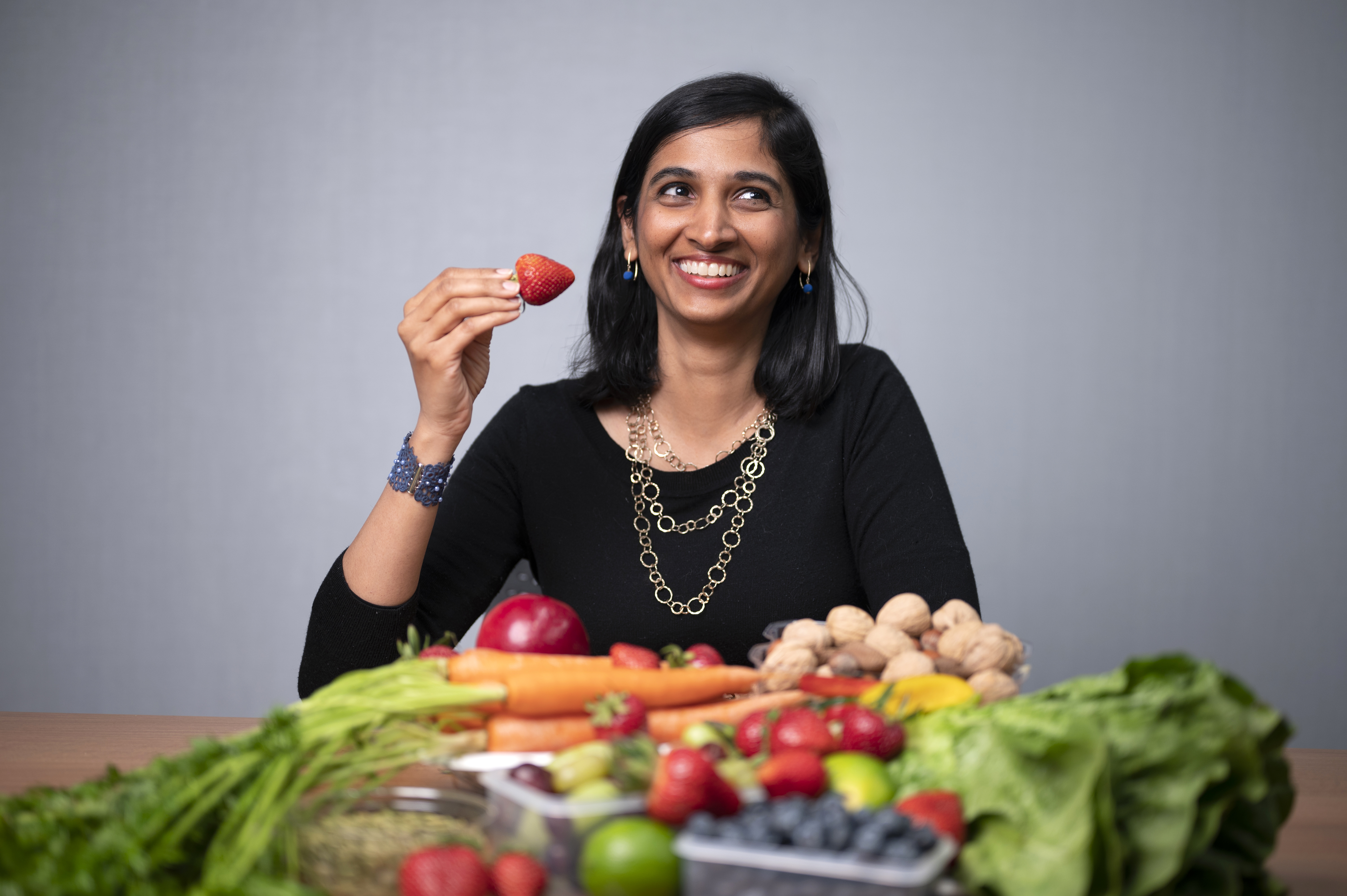 Woman with fruit and vegetables