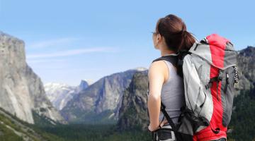 Hiker looking at mountain