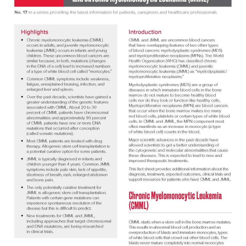 Chronic Myelomonocytic Leukemia (CMML) and Juvenile Myelomonocytic Leukemia (JMML) Facts