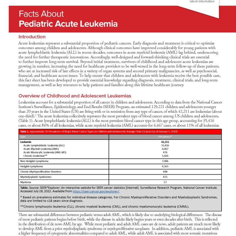Facts About Pediatric Acute Leukemia