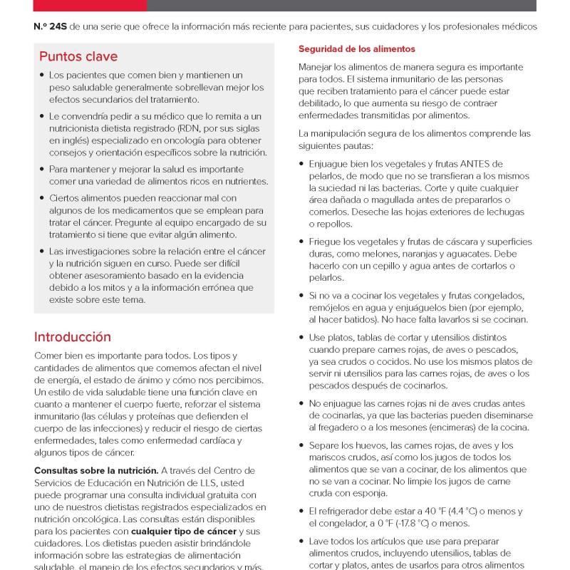 Alimentos y nutrición durante el tratamiento del cáncer