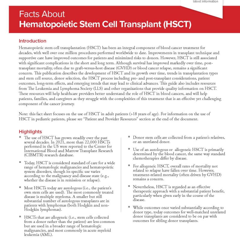 Facts About Hematopoietic Stem Cell Transplant (HSCT)