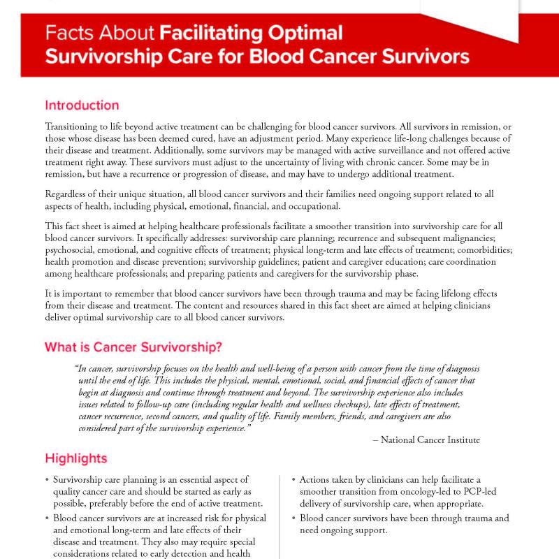 Facts About Facilitating Optimal Survivorship Care for Blood Cancer Survivors