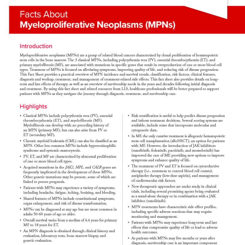 Facts About Myeloproliferative Neoplasms (MPNs)