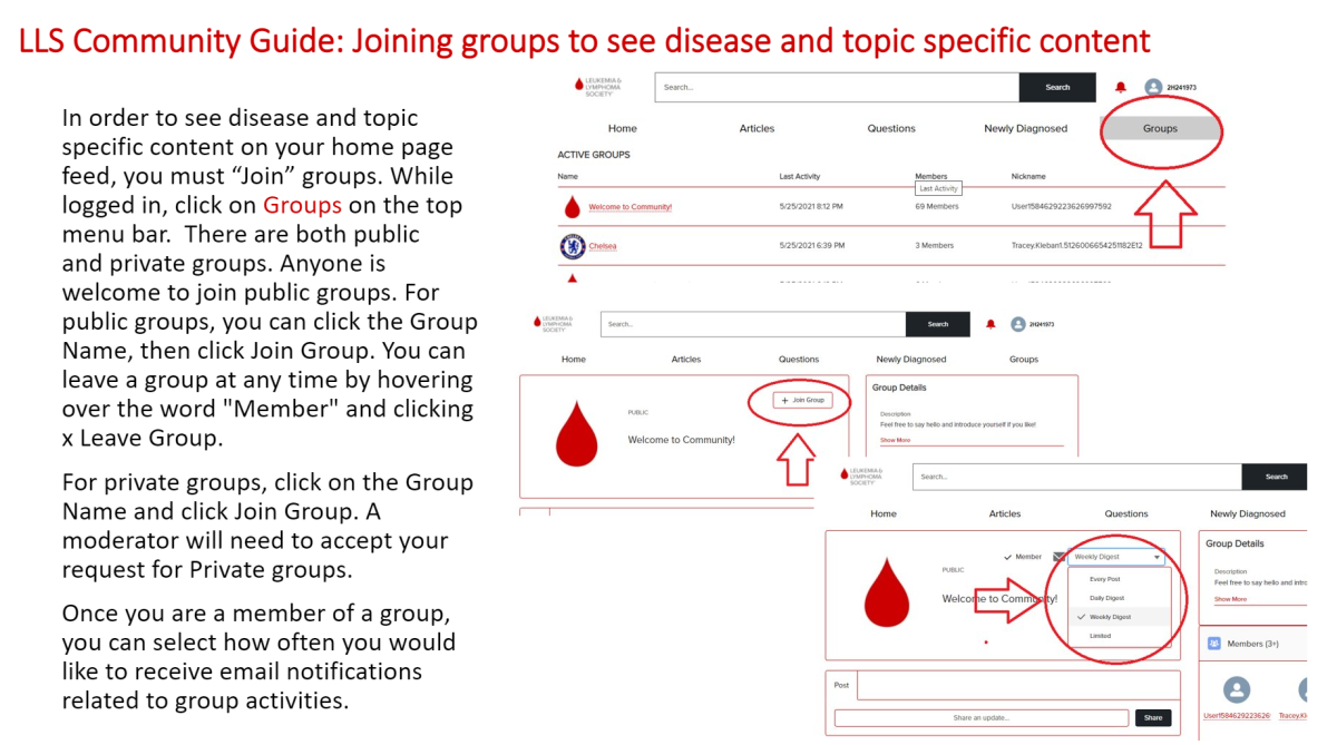 LLS Community Guide: Joining groups to see disease and topic specific content​