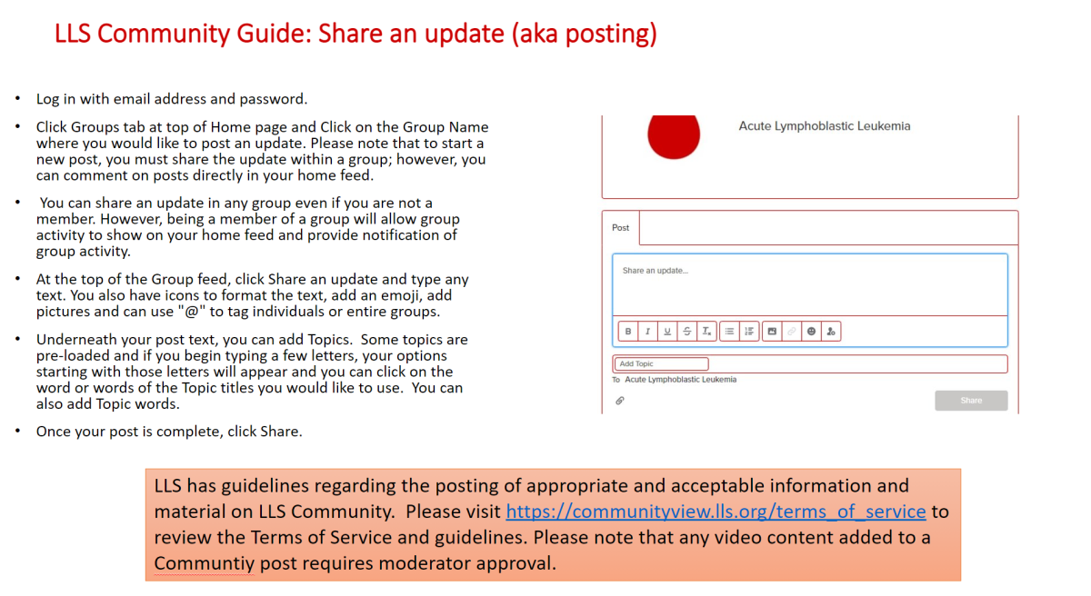 LLS Community Guide: Share an update (aka posting)​