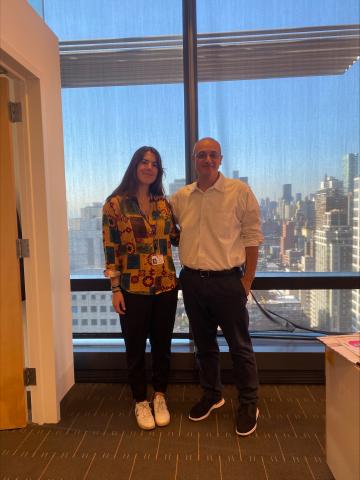 Jennifer Lewis (left) works with Dr. Omar Abdel-Wahab, Chair of the Department of Molecular Pharmacology at the Sloan Kettering Institute, MSKCC, through the URM Program.