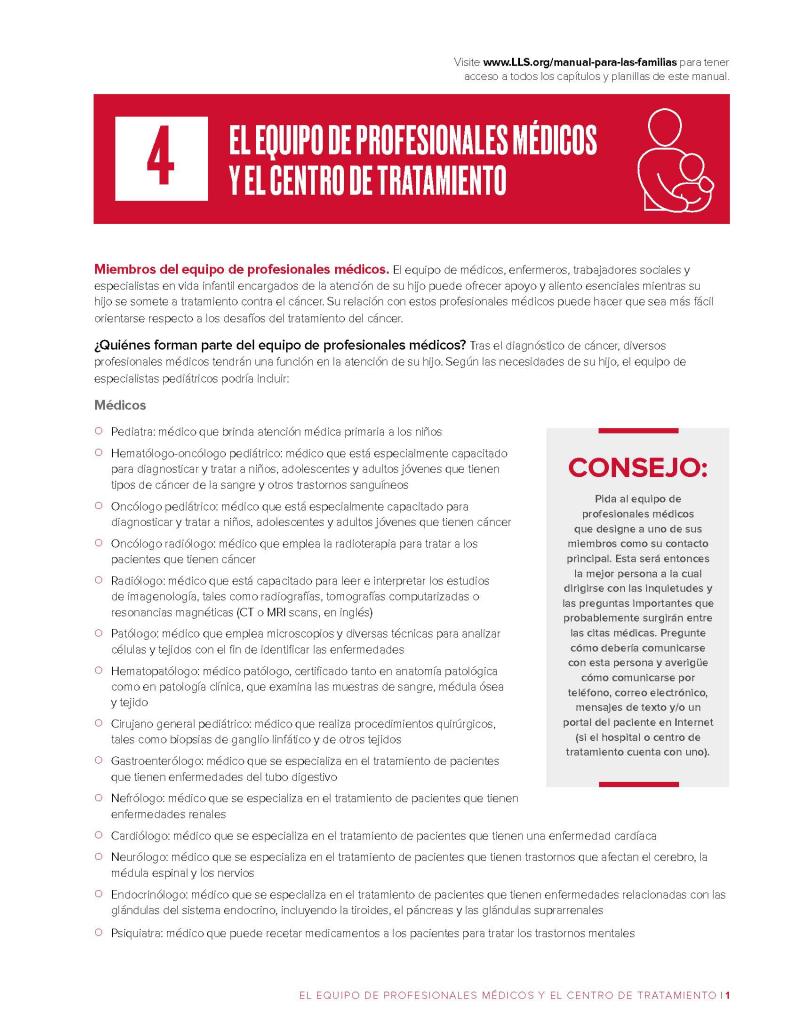 Capítulo 4: El equipo de profesionales médicos y el centro de tratamiento