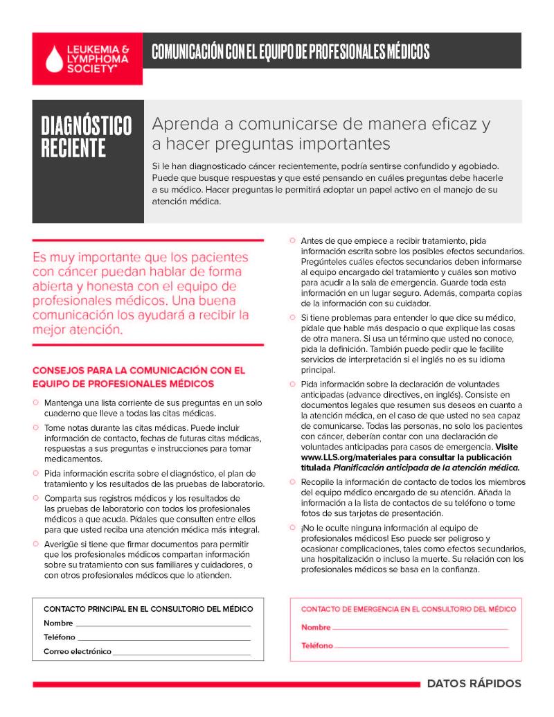 Comunicación con el equipo de profesionales médicos: diagnóstico reciente