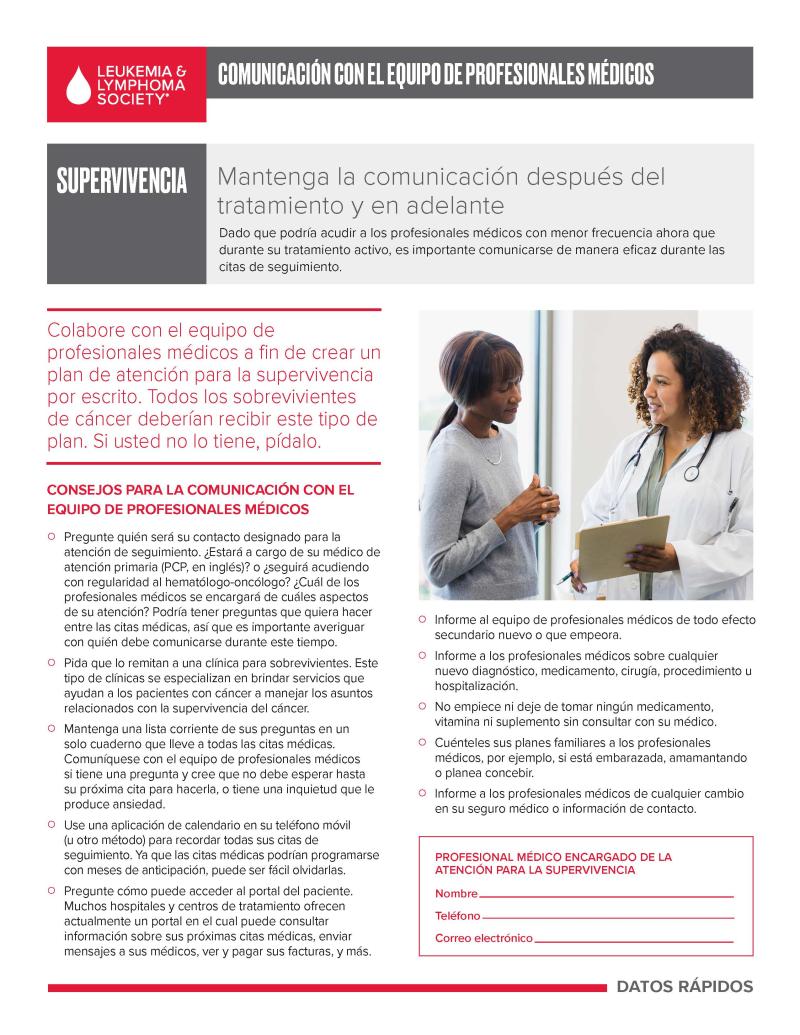 Comunicación con el equipo de profesionales médicos: supervivencia