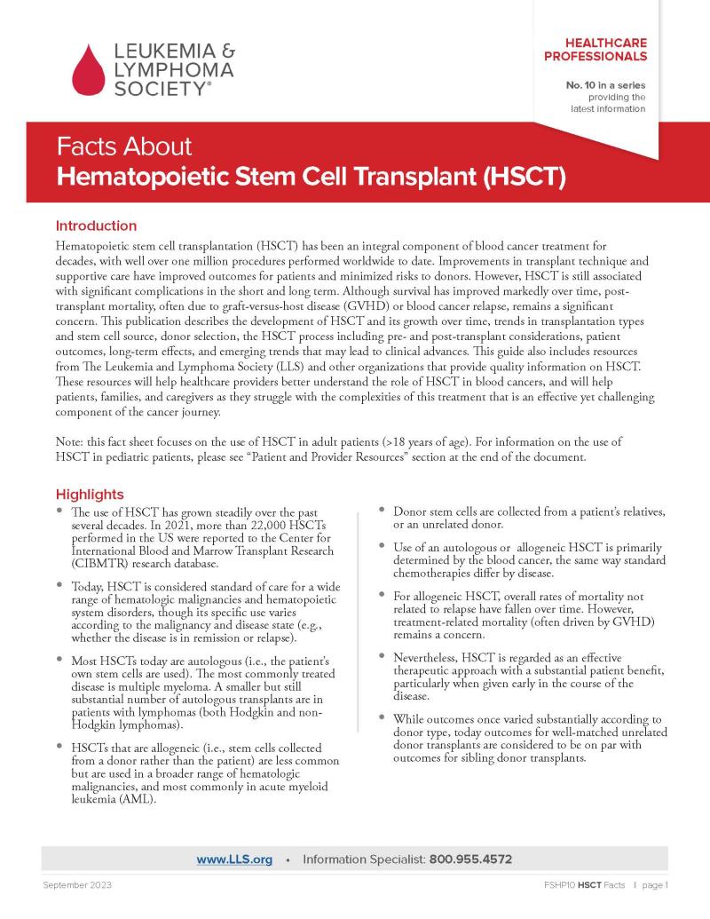 Facts About Hematopoietic Stem Cell Transplant (HSCT)