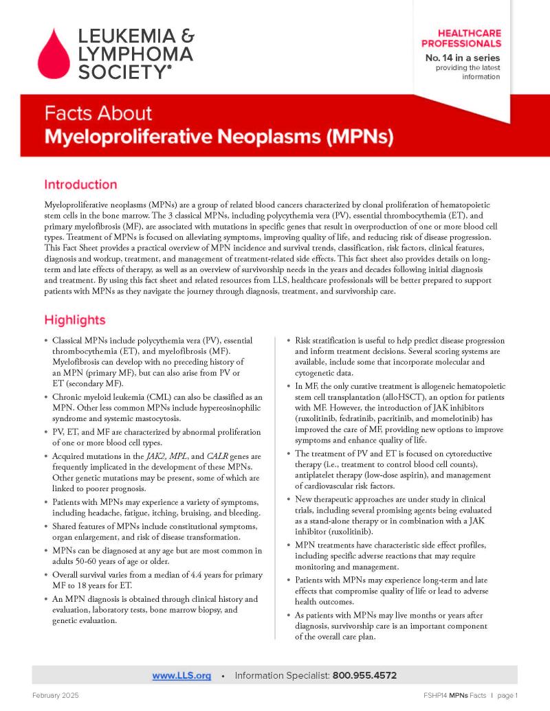 Facts About Myeloproliferative Neoplasms (MPNs)